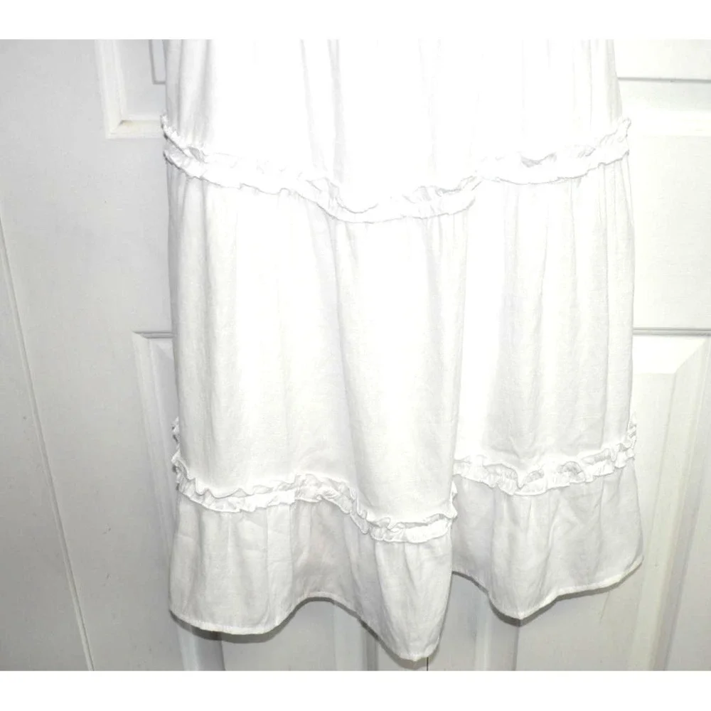 Trixxi VNeck Adjustable Spaghetti Straps Smocked Back Tiered Mini Dress White LG